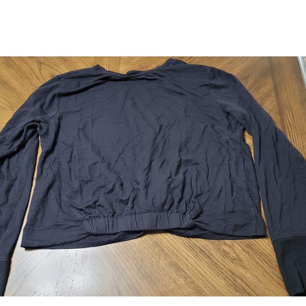Athleta Womens Black Front Twist Long Sleeve Top Elastic Back Hem Size L